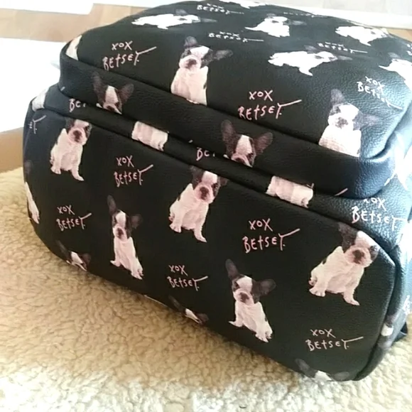 Adorable NWT Betsey Johnson French Bulldog Black Doggy Backpack - Picture 5 of 13
